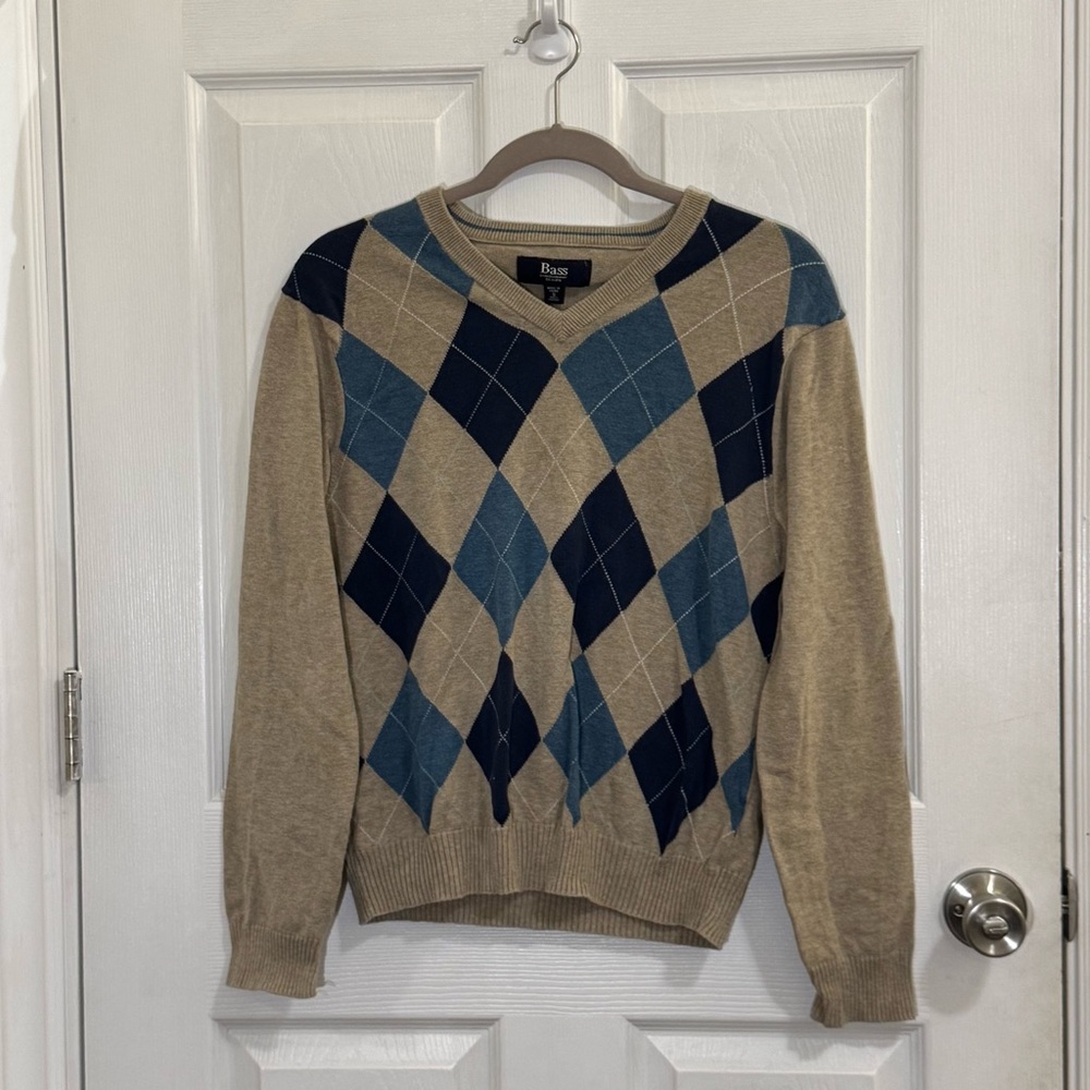 ⭐️2 for $15⭐️ 100% COTTON - Bass Beige and Blue Argyle Sweater